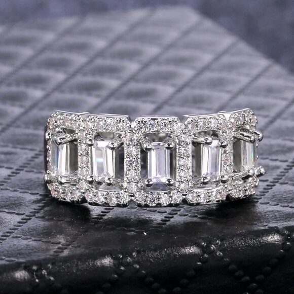 Hollow Full Around Zircon Silver Fashion Eternity Ring for WomenEVGG1388 - Picture 3 of 8